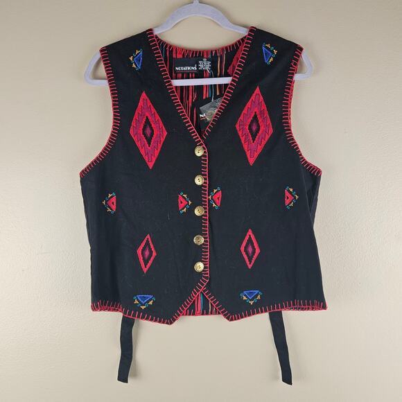 Notations Jackets & Blazers - Arroyo Vintage Aztec Embroidered Southwest  Button Up Vest With Boho Touch Sz M